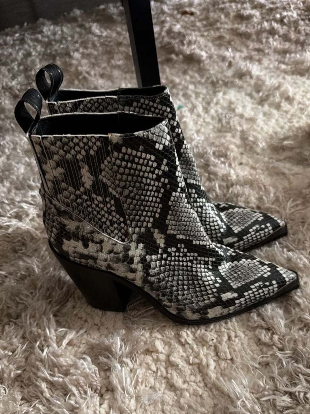 Kenneth Cole West Side Snake Embossed Pointed Toe Booties